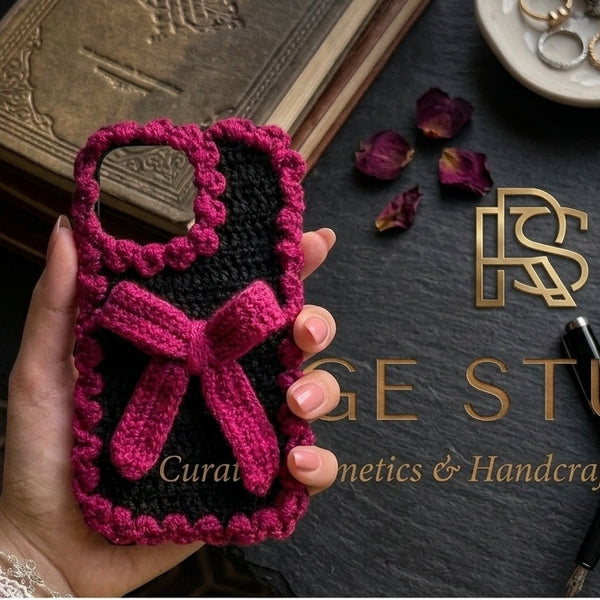 Premium black knitted protective phone shell showcasing a non-slip ergonomic texture and clean minimalist style.