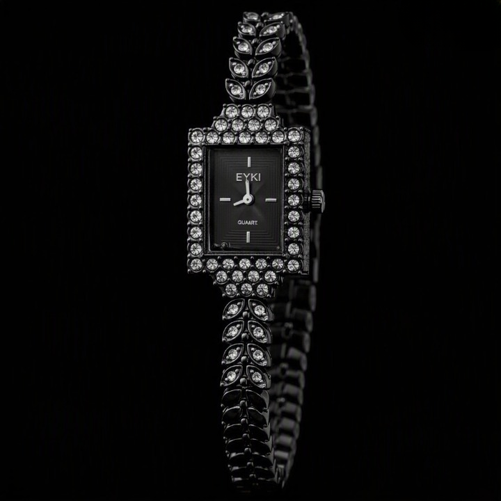 Studio catalog view of the Onyx Midnight variant Range Studio leaf-link watch set against a clean black background.